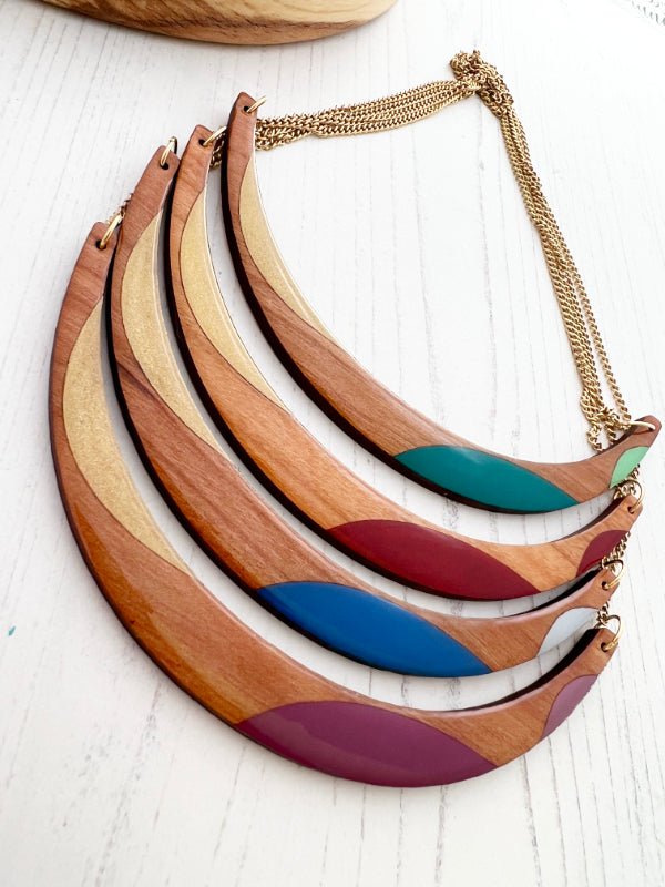 handmade wood and acrylic necklaces