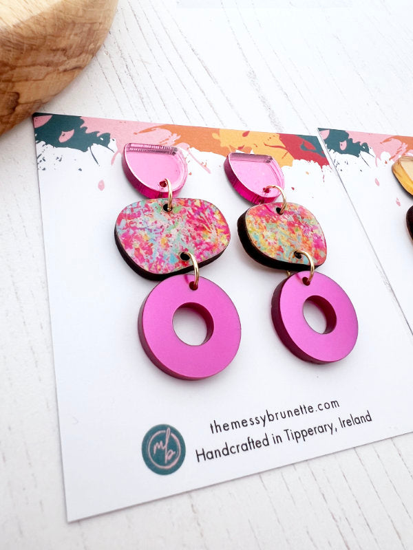 Pink Abstract Party Earrings in 2 Styles