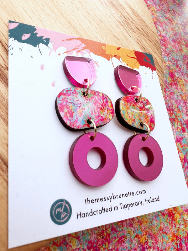 Pink Abstract Party Earrings in 2 Styles