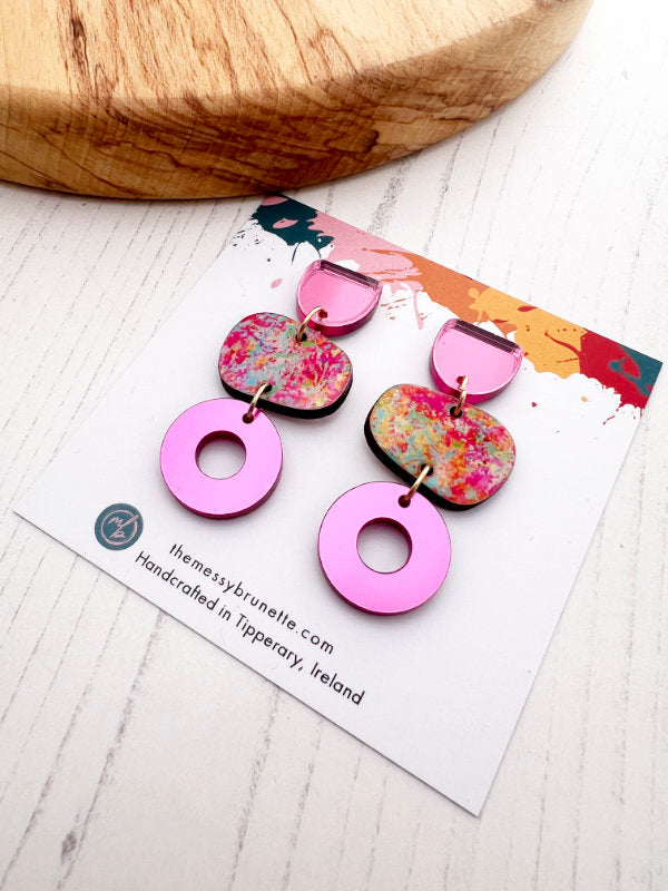 Pink Abstract Party Earrings in 2 Styles