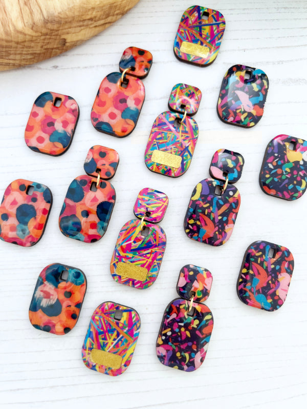 Multi Coloured Confetti Party Earrings in 2 Styles | Bars and Hearts
