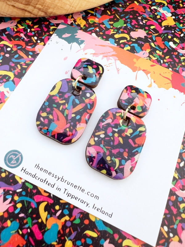 Multi Coloured Confetti Party Earrings in 2 Styles | Bars and Hearts
