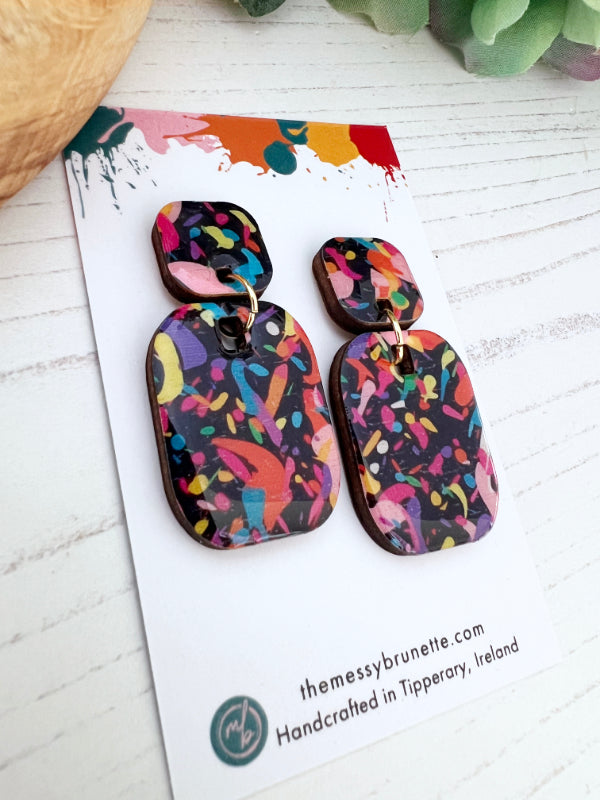 Multi Coloured Confetti Party Earrings in 2 Styles | Bars and Hearts