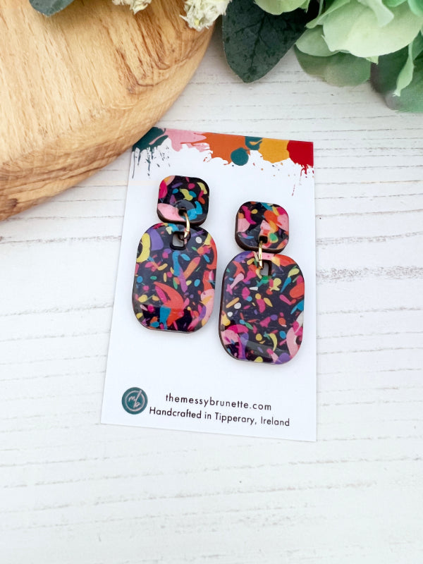 Multi Coloured Confetti Party Earrings in 2 Styles | Bars and Hearts