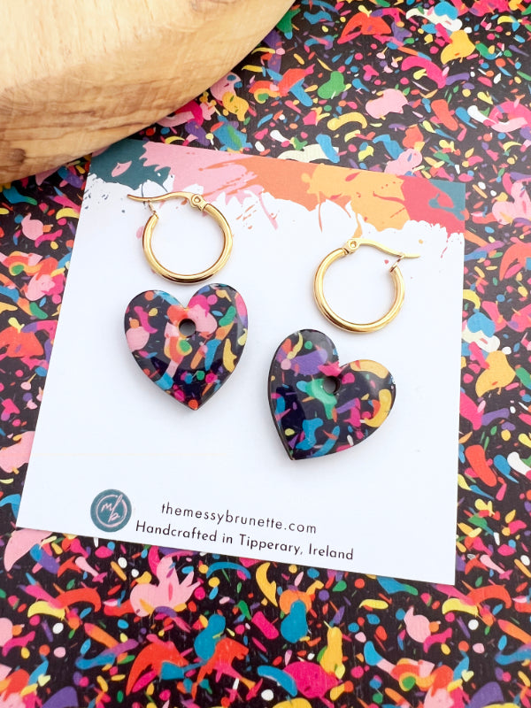 Multi Coloured Confetti Party Earrings in 2 Styles | Bars and Hearts