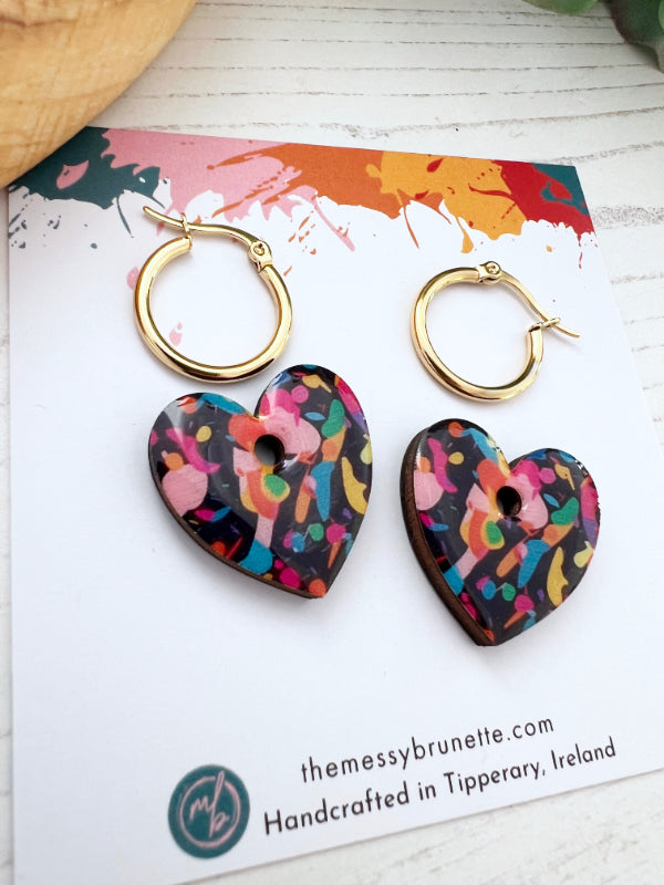 Multi Coloured Confetti Party Earrings in 2 Styles | Bars and Hearts