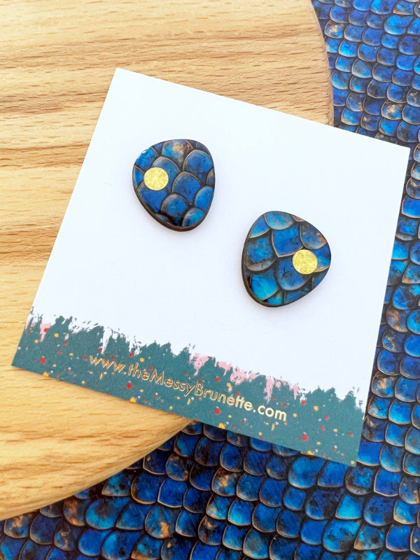 Navy Blue Mermaid Scale Statement Stud Earrings