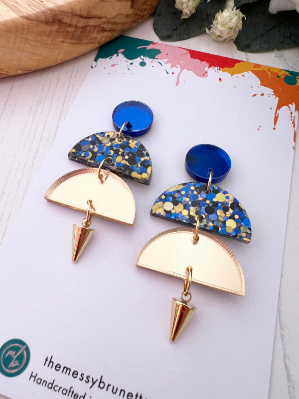 Disco Confetti Earrings | Dancing Ladies in Blue, Gold & Black