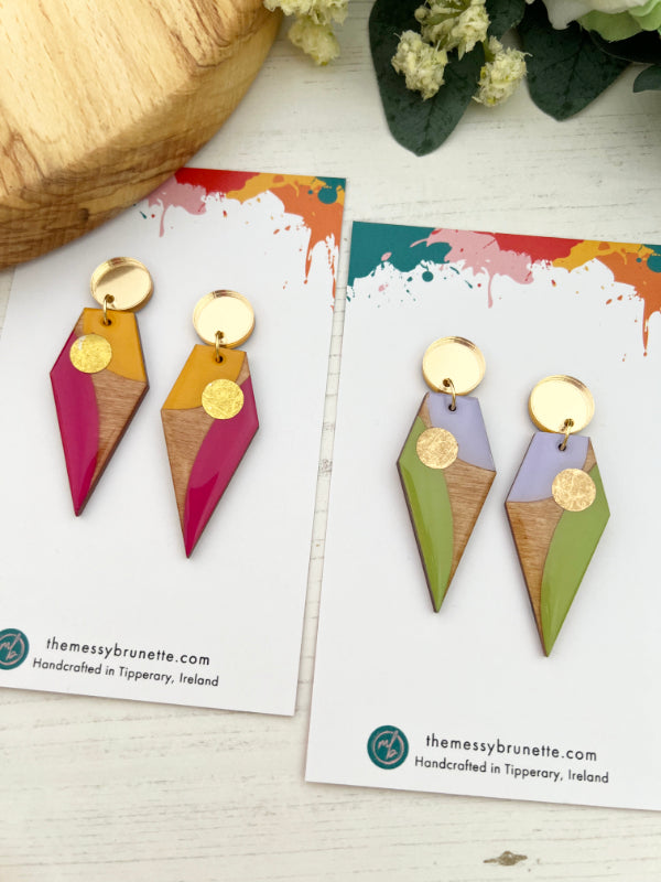 Long Drop Geometric Earrings in 3 Colourways