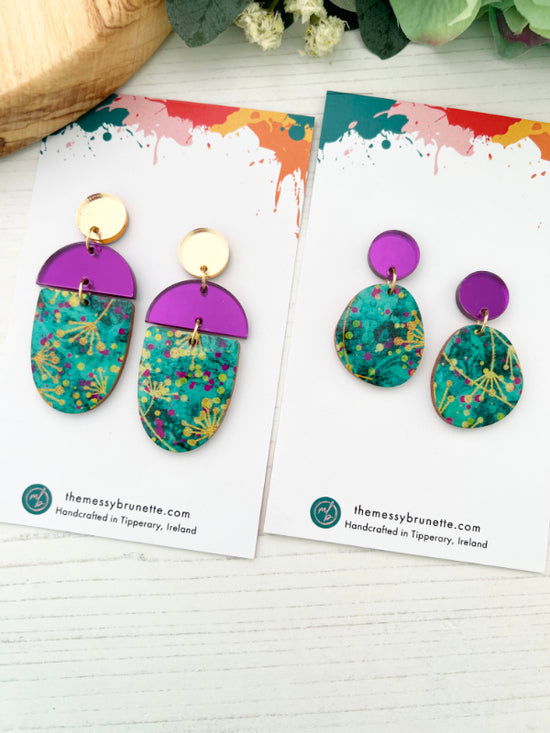 Abstract Flower Earrings in Green, Gold and Purple | 3 Styles