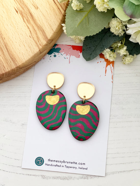 Hot Pink Green and Gold Earrings earrings The Messy Brunette