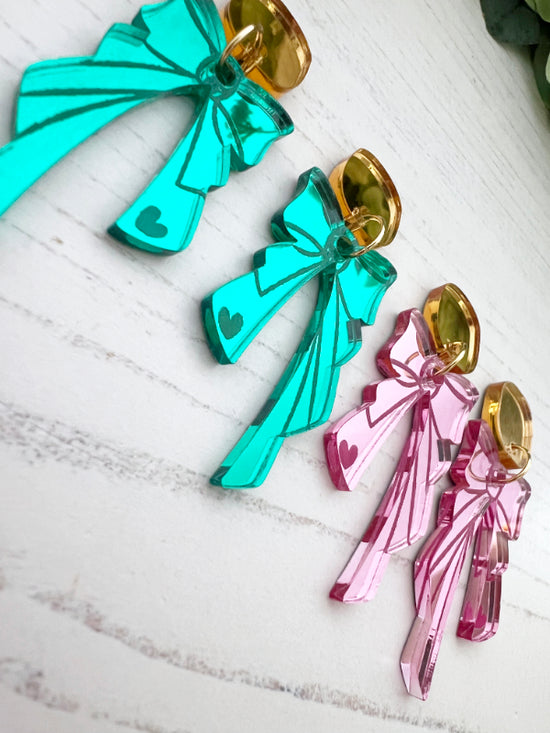 Bow EaBow Earrings in Green with Studs or Hoopsrrings in Pink with Studs or Hoops