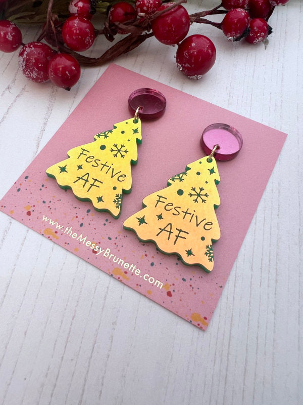 Rude Festive AF Christmas Tree Earrings
