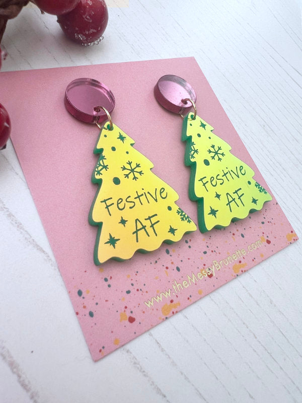 Rude Festive AF Christmas Tree Earrings