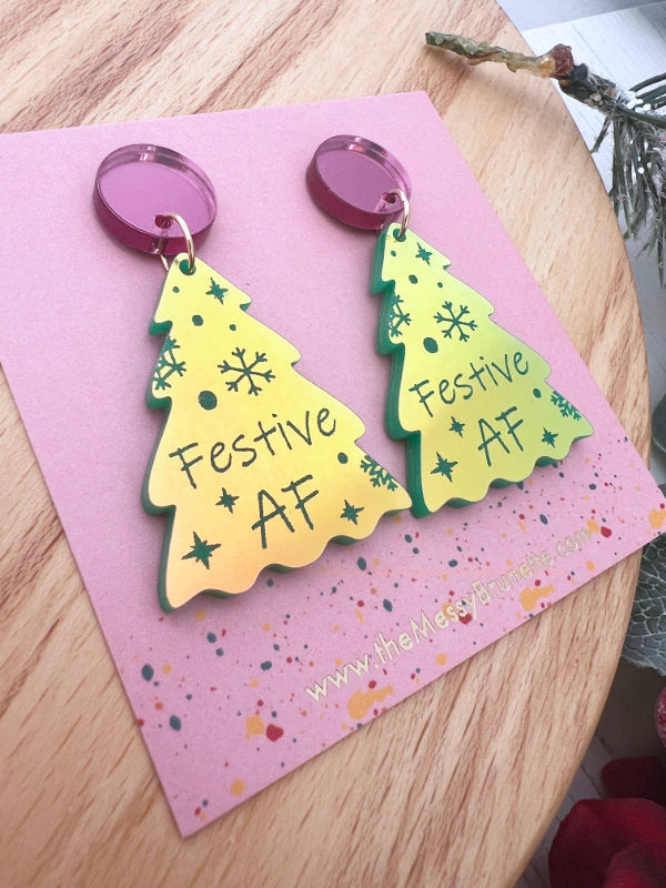 Rude Festive AF Christmas Tree Earrings