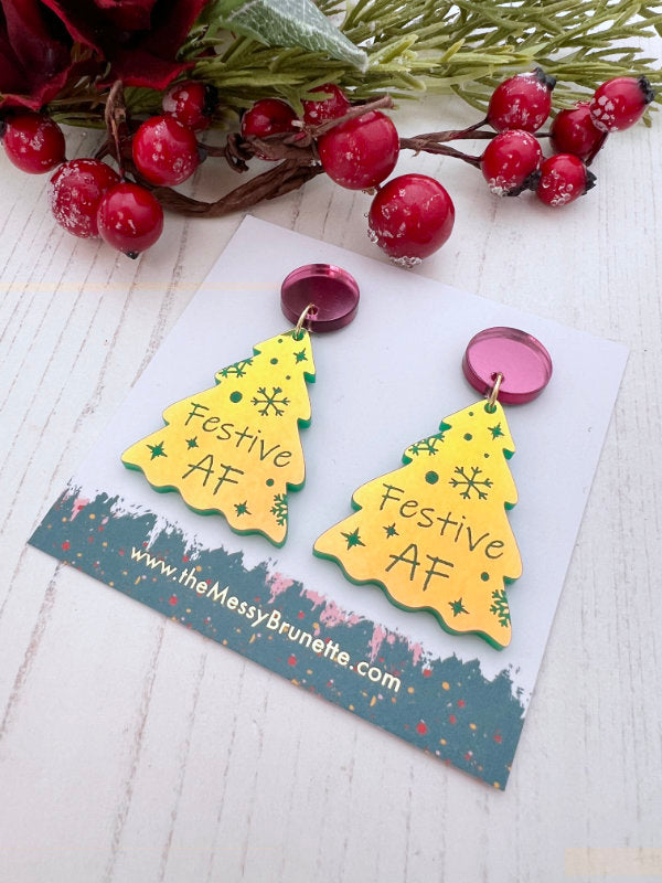 Rude Festive AF Christmas Tree Earrings