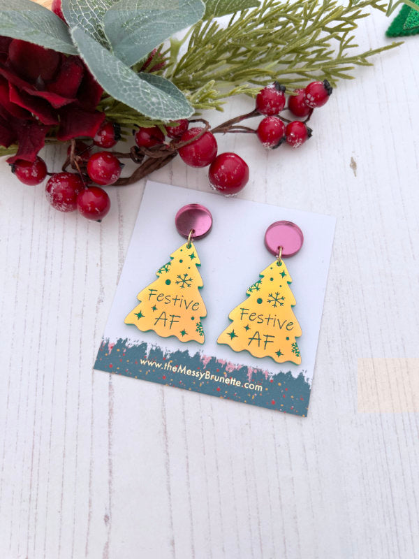 Rude Festive AF Christmas Tree Earrings