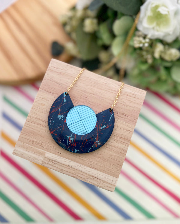 Colourful Navy Blue Paint Splash Necklace