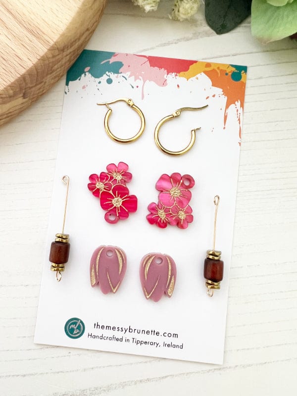 Floral Charm Hoops in Pink & Gold THe Messy Brunette