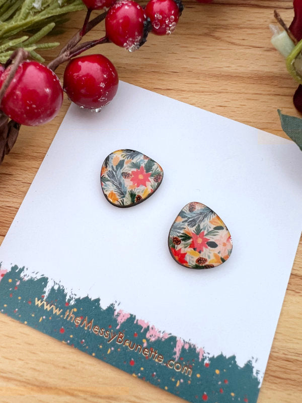 Christmas Poinsettia Stud Earrings