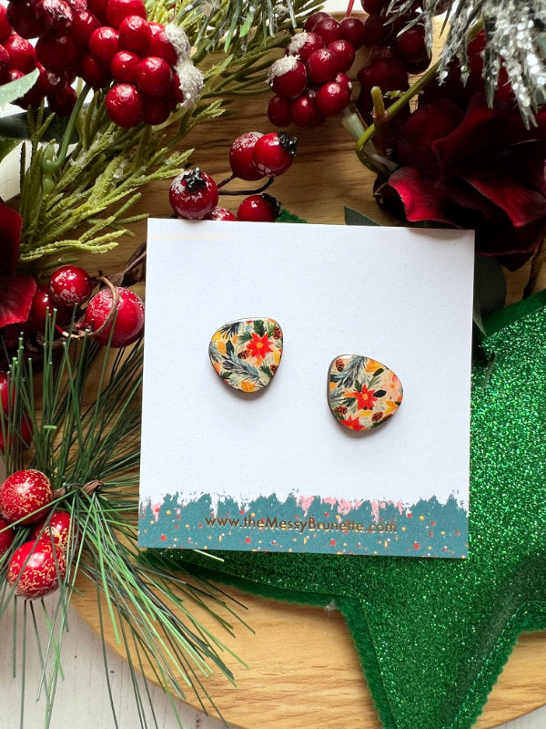 Christmas Poinsettia Stud Earrings