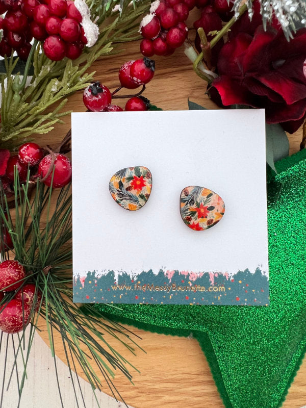 Christmas Poinsettia Stud Earrings