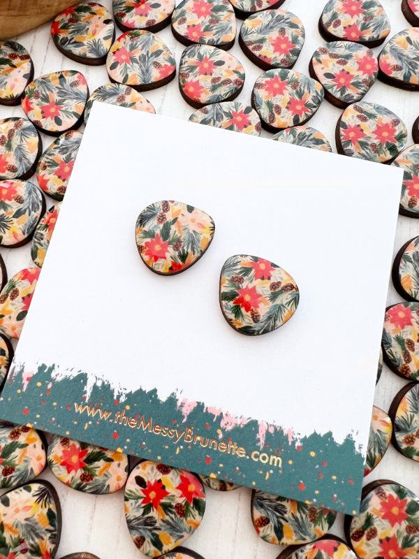 Christmas Poinsettia Stud Earrings