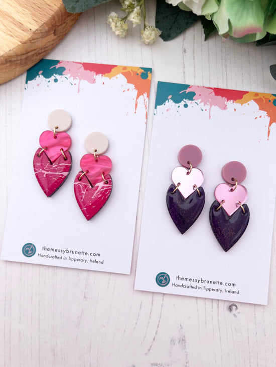 Colourful Heart Drop Earrings in 2 Styles