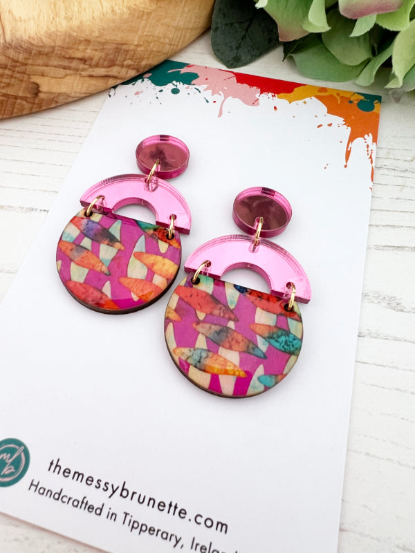 Multi Coloured Pink Statement Earrings in 2 Styles