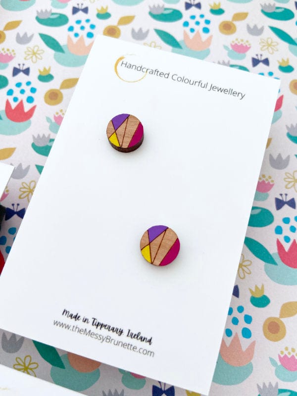 Colourful Everyday Geometric Stud Earrings Lasercut Small Studs Pink/Violet/Yellow TheMessyBrunette