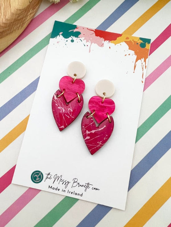 Colourful Heart Drop Earrings Earrings Pink Hearts on Linen Studs The Messy Brunette