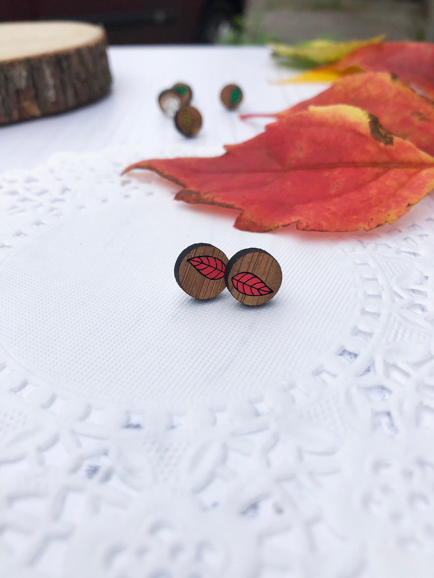 Wooden Leaf Stud Earring hand painted in various colours