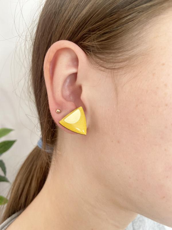 hand painted colourful yellow triangle stud earrings