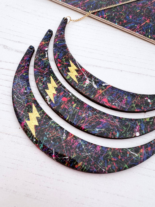 handpainted paint splatter bolt necklace
