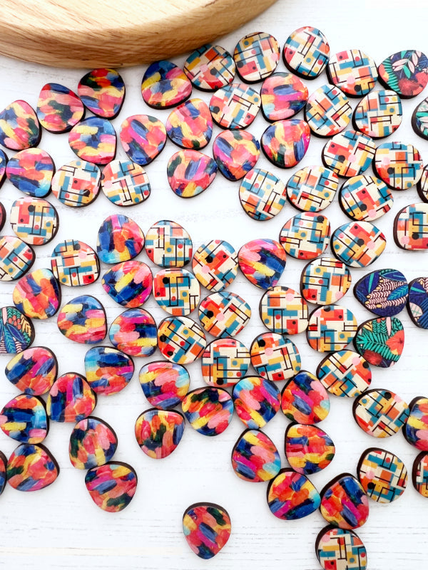 small painted wooden stud earrings
