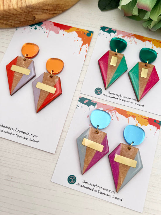 Geometric Colour Block Earrings in 3 Styles