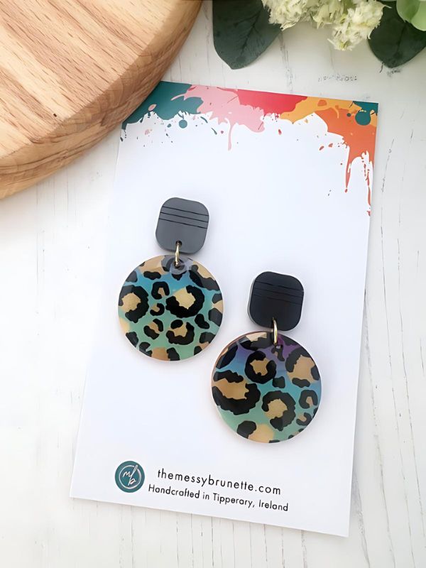 Colourful Leopard Print Drop Earrings in 2 Styles