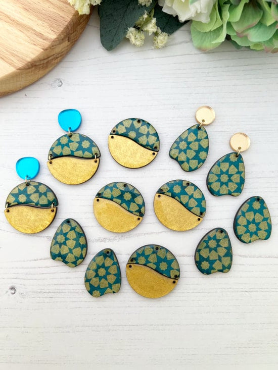 Load image into Gallery viewer, Teal &amp;amp; Gold Earrings earrings The Messy Brunette
