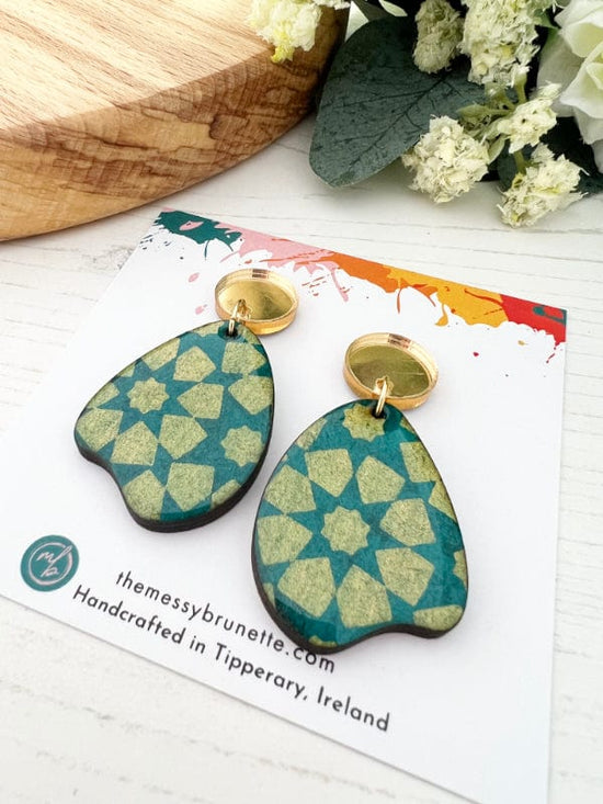 Load image into Gallery viewer, Teal &amp;amp; Gold Earrings earrings The Messy Brunette
