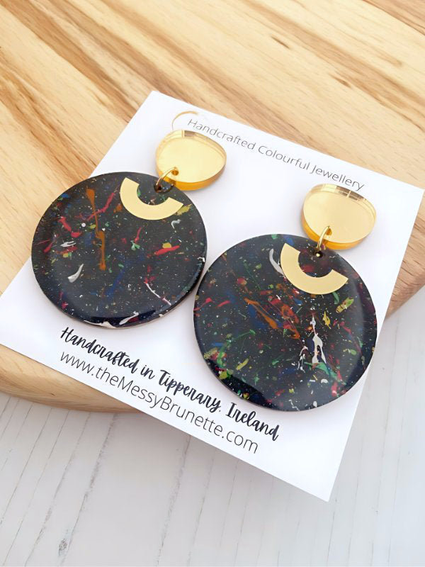 Black Splatter Dangle Earrings