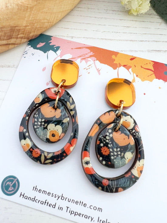 Autumn Floral Layered Circle Earrings