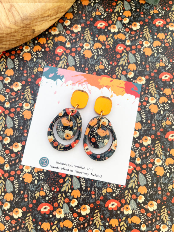 Autumn Floral Layered Circle Earrings