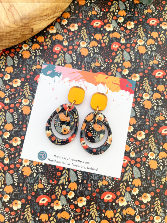 Autumn Floral Layered Circle Earrings