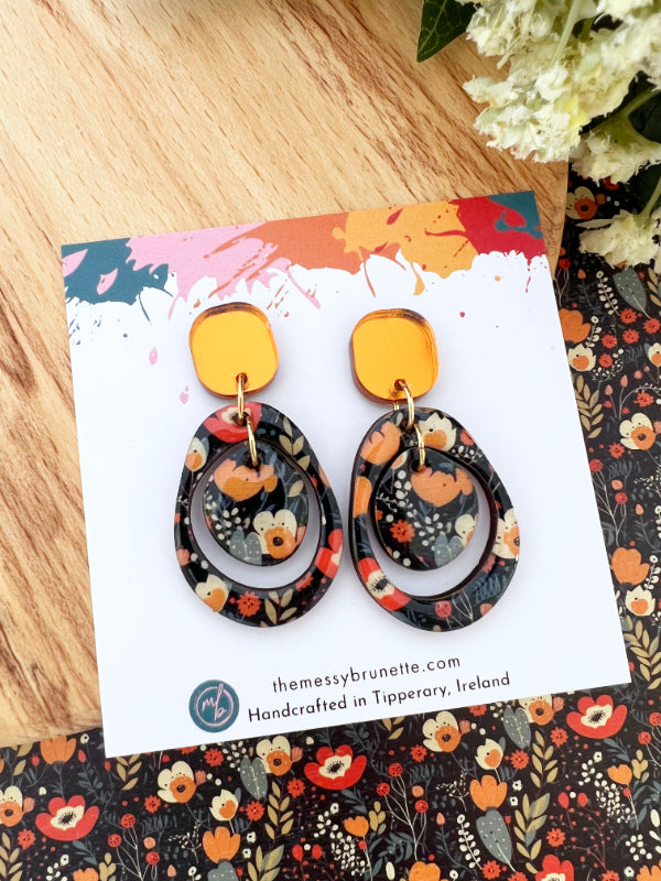 Autumn Floral Layered Circle Earrings