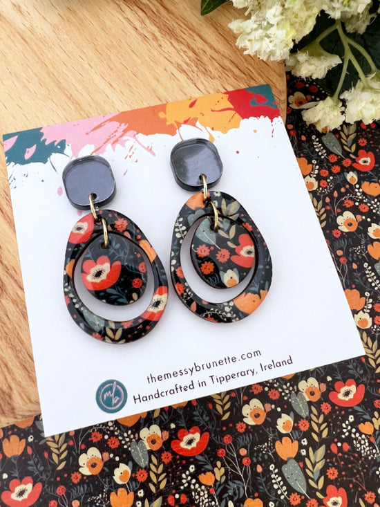 Autumn Floral Layered Circle Earrings