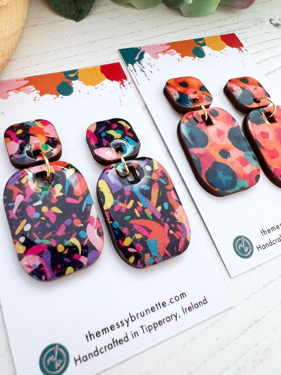 Multi Coloured Confetti Party Earrings in 2 Styles | Bars and Hearts