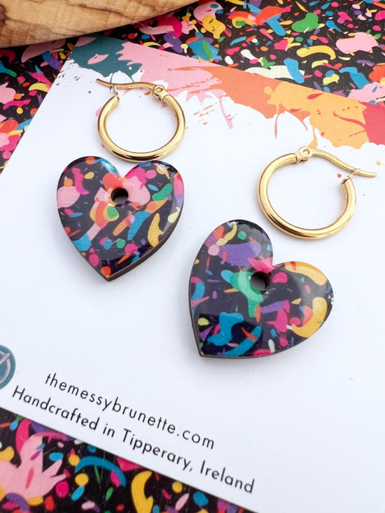 Multi Coloured Confetti Party Earrings in 2 Styles | Bars and Hearts