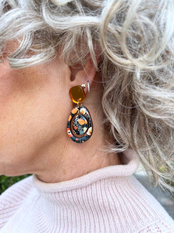 Autumn Floral Layered Circle Earrings