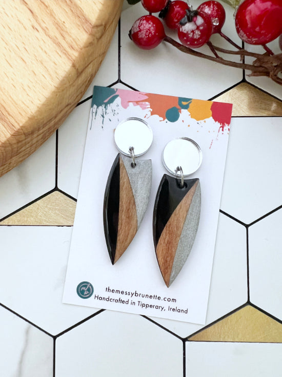 Black and Silver Painted Drop Earrings