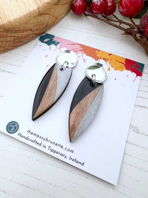 Black and Silver Painted Drop Earrings